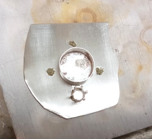 Judy Larson's CZ Explosion Necklace - , Holiday Designs, Cutting, Cutting Tool, Cutters, Filing, Finishing, How To Punch Holes, Hole Punching, Punch A Hole, Tumbling, Tumble, Tumbling Jewelry, Butane Torch, Soldering, Solder, Design, Drilling, Drill, Solder the bezel in place
